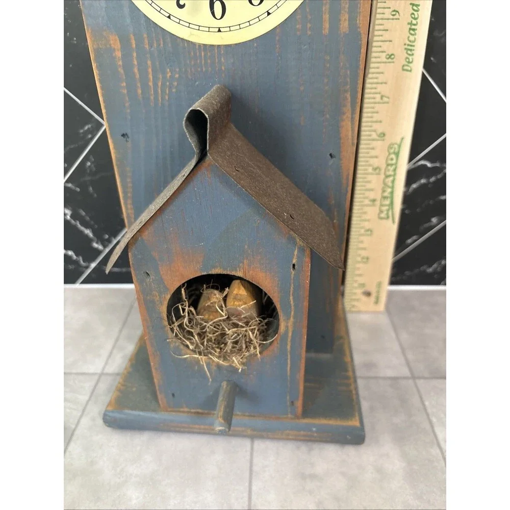 Rustic Wood Wall Or Desktop Clock Bird House Looks & Works Great